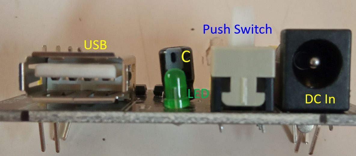 Front view of bread board power supply