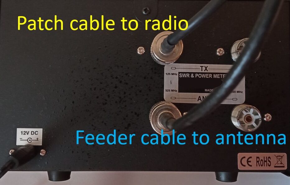 Rear Side of SWR cum Power Meter with Patch Cable and Antenna Connected