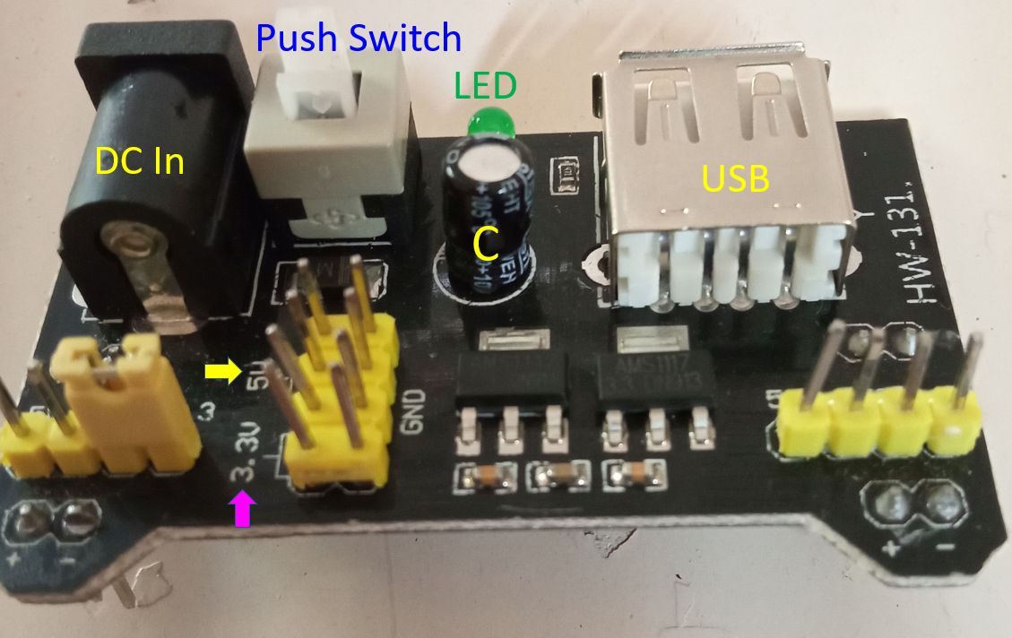 Rear view of bread board power supply